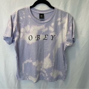 OBEY Lilac Tie-Dye Logo Graphic Tee‎ Women’s Large Streetwear Casual Basic Tee